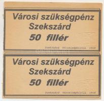1918. Szekszárd 50f "Városi szükségpénz" hamis, modern fantáziapénz, 2db-os, hajtatlan ívb...