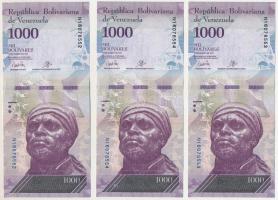 Venezuela 2017. 1000B (3x) sorszámkövetők "N16076552 - N16076554" T:UNC
Venezuela 2017. 1...