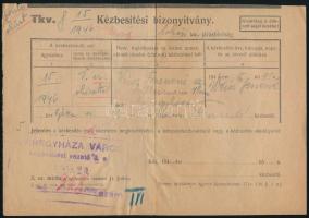 1946 Kézbesítési bizonyítvány 5 db Hl. I. bélyeggel, Nyíregyházáról Tokajba