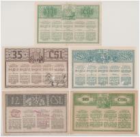 Csehszlovákia 1925-1936. "12., 16., 33., 34., 35. Csehszlovák Osztálysorsjáték" (5db) első...