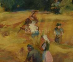 Ducsay Béla jelzéssel: Cséplés. Olaj, fa. Szélein kissé sérült. 50x59 cm