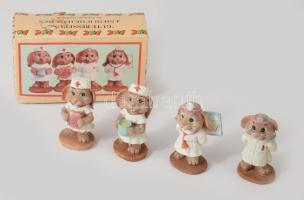 Rezin orvos egér figurák, 4 darab, dobozban, m: 7 cm