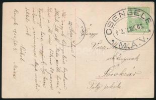 1913 Képeslap "CSENGELE / M.Á.V." luxus vasúti bélyegzéssel