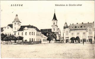 Siófok, Városháza és Gizella udvar, üzletek, képeslapfüzetből