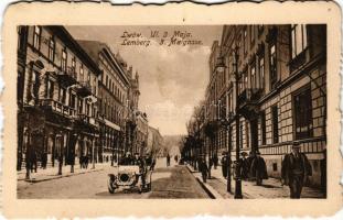 1915 Lviv, Lwów, Lemberg; Ul. 3 Maja / 3. Maigasse / street view, automobile (fl)