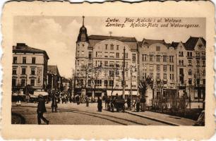 1915 Lviv, Lwów, Lemberg; Plac Halicki i ul. Walowa / Halicki-Platz und Walowagasse / square, Bank L...
