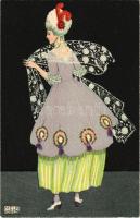 Mode. B.K.W.I. 384-5. / lady art postcard s: Mela Koehler