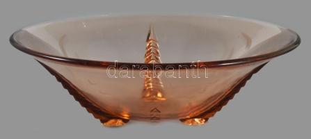Art deco barackszínű préselt üveg kínáló, hibátlan, d: 22,5 cm