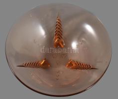 Art deco barackszínű préselt üveg kínáló, hibátlan, d: 22,5 cm