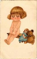 Child with teddy bear art postcard (fl)