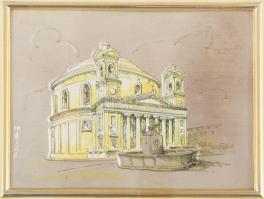 Monte Dome Malta ezüst (Ag) lemez kép, jelzett, keretben, 9x12 cm, 23x24 cm