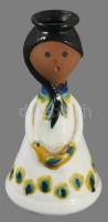 Jelzett figurális gyertyatartó, kis kopással, m: 16 cm