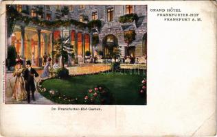 Frankfurt, Grand Hotel Frankfurter-Hof. Im Garten / hotel garden. Kunstanstalt Wüsten &amp; Co. ...