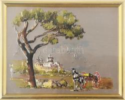 Old City Mdna Malta ezüst (Ag) lemez kép, jelzett, üvegezett keretben, 7x9 cm, 22x24 cm
