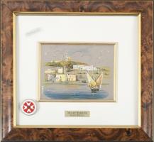 Mgarr Harbour Gozo Malta ezüst (Ag) lemez kép, jelzett, üvegezett keretben, 9x12 cm, 23x25 cm