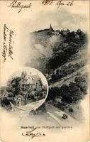 1906 Stuttgart, Degerloch von Stuttgart aus gesehen, Restaurant Schweizerhaus / restaurant, tram. Ar...