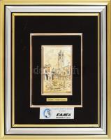 Bergamo - Piazza Vevcchia ezüst (Ag) lemez kép, jelzett, üvegezett keretben, 12x8,5 cm, 36x32 cm