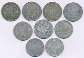 1803-1832. 20kr Ag (9db, 8xklf évszám vagy verdejel), benne: 1803A, 1806A, 1818A, 1825A, 1829A, 1830...