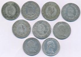 1803-1832. 20kr Ag (9db, 8xklf évszám vagy verdejel), benne: 1803A, 1806A, 1818A, 1825A, 1829A, 1830...