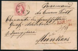 1867.aug.13. Ajánlott levél korai felhasználású 5kr + hátoldalon 2 x 5kr bérmentesítéssel (az egyik ...