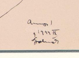 Ámos Imre (1907-1944): Üzenet. Ofszet nyomat, papír. Jelzett a nyomaton. 22,5×15 cm, paszpartuban