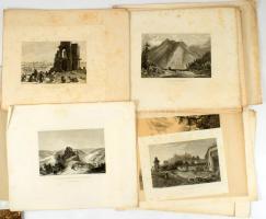 ca 1800-1850 30 db nagyrészt látkép metszet, Németország, Földközi tenger, stb. lapméretek 28x26 cm-...