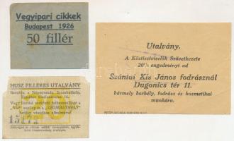 1926. Budapest "Gergely F. Ferenc Rt." 50f vegyipari cikkek utalvány + "A Köztisztvis...