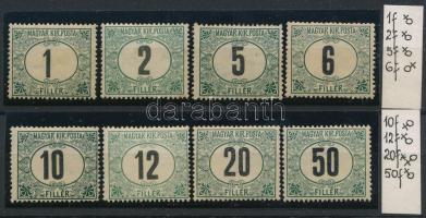 1909 Zöldportó (IV.) sor 8 érték, csak a 20f falcos de a ritka B1 vízjelállással, többi postatiszta ...