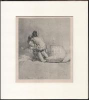Zichy Mihály (1827-1906): Erotikus jelenet. Nyomat, papír, jelzés nélkül, paszpartuban, 16,5×14 cm