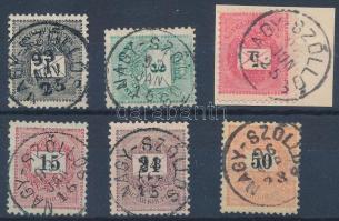 1893-1899 6 db Krajcáros bélyeg "NAGY-SZŐLLŐS" (Kárpátalja) bélyegzésekkel