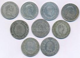 1806-1832. 20kr Ag (9db, 8xklf évszám vagy verdejel), benne: 1806A, 1810A, 1811A, 1815A, 1827A, 1830...