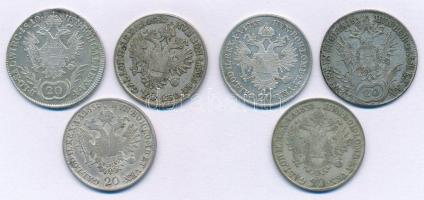 1810-1833. 20kr Ag (6db, 4xklf évszám vagy verdejel), benne: 1810A, 1815A, 1831A (3x), 1833A T:XF-F ...