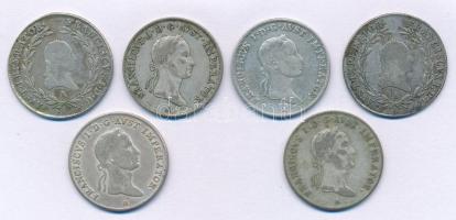 1810-1833. 20kr Ag (6db, 4xklf évszám vagy verdejel), benne: 1810A, 1815A, 1831A (3x), 1833A T:XF-F ...