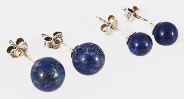 2 pár ezüst (Ag) fülbevaló pár lapis lazuli gömbökkel, jelzett, 925 ezrelékes, bruttó 3,4g