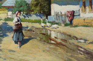 Neogrády László (1896-1962): Hazafelé. Olaj, karton. Jelezve jobbra lent. Dekoratív fakeretben. 56×6...