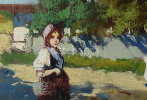 Neogrády László (1896-1962): Hazafelé. Olaj, karton. Jelezve jobbra lent. Dekoratív fakeretben. 56×6...