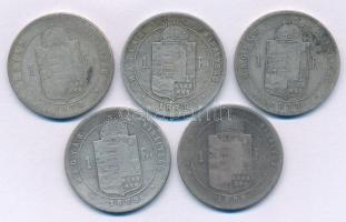 1878KB-1879KB 1Ft Ag "Ferenc József / Középcímer" (5db, 2xklf) T:F patina
Adamo M15