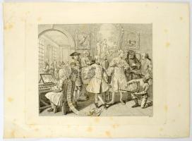 William Hogarth (1697- 1764) A rakes progress. Politikai szatirika rézmetszetű ábrázolása. 15x17 cm
...