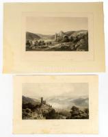 ca 1850 Emminger Sonneck és Obermesel várai 2 db nagy méretű acélmetszet 27x15 cm