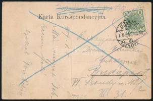 1907 Czortkowa képeslap osztrák 5 Heller bérmentesítéssel "KIRÁLYHÁZA / BUDAPEST" mozgópos...