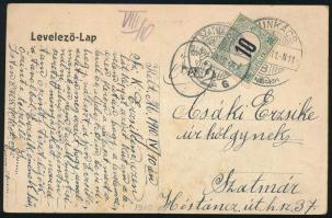 1910 Munkács képeslap Zöldportó 10f portózással "MUNKÁS" - "SZATMÁR"