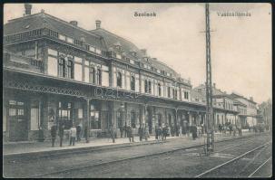 1914 Szolnok képeslap "KIRÁLYHÁZA-MISKOLCZ-BUDAPEST" luxus mozgóposta bélyegzés Feldkirche...