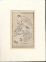 Franz von Bayros (1866-1924): Erotikus jelenet, nyomat, papír, jelzett a nyomaton, paszpartuban, 13×...