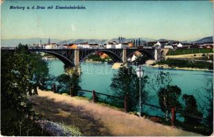 Maribor, Marburg; Drau mit Eisenbahnbrücke / Drava with railway bridge (EK)