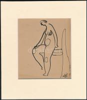 Molnár jelzéssel és jelzés nélkül, 2 db mű: Női aktok. Tus, papír, paszpartuban, 14,5×13 cm