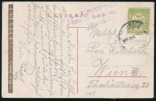 1915 Munkácsi cenzúrás képeslap Turul 5f bérmentesítéssel "(MUN)KÁCS" - Wien + K.u.K. MILI...