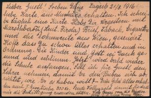 1916 Ajánlott tábori posta levelezőlap Turul 30f bérmentesítéssel "ZAGREB" - Munkács, piro...