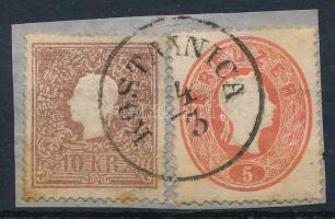 1858/1861 10kr + 5kr II. típ. kivágáson "KOSTAINICA"