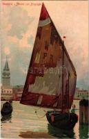 Venezia, Venice; Marina con Bragozzo. Stab. Lit. A. Scrocchi litho