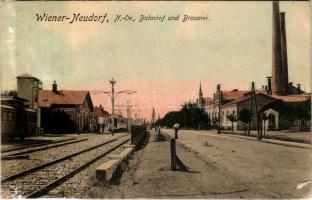 1912 Wiener Neudorf, Bahnhof und Austria Brauerei / railway station, train, tram, brewery, beer fact...